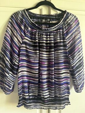 Daisy Fuentes Striped Off-Shoulder Top in Purple, Navy & White